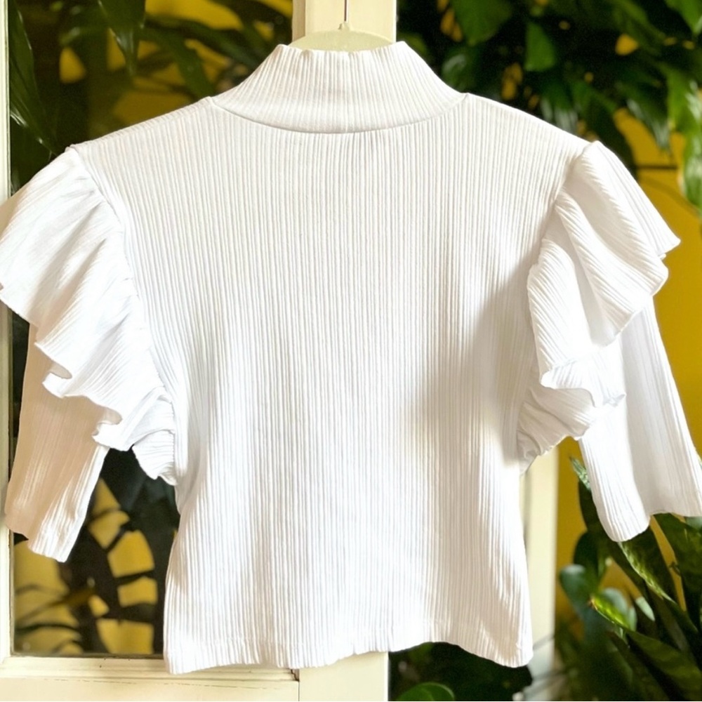 ZARA Ruffled Ribbed T-shirt - Picture 3 of 6